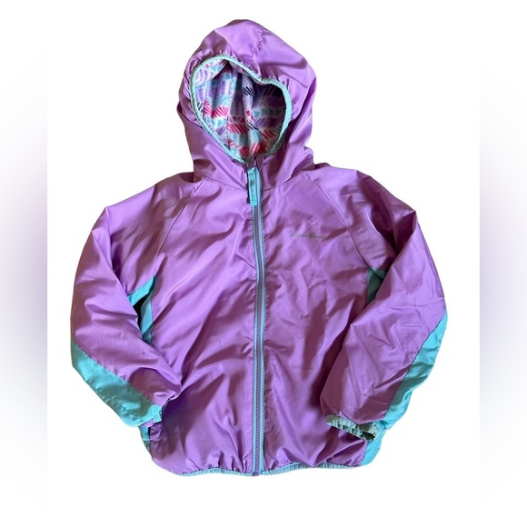 🌻 4/$25  Eddie Bauer Reversible Windbreaker/Fleece Jacket, Pink, Girls XS 5/6 - Picture 1 of 8